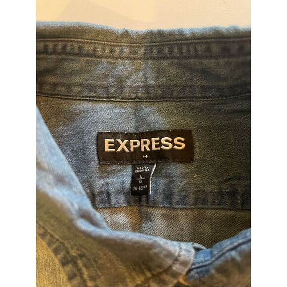 Express Denim Button Down Collared Shirt - Picture 2 of 4